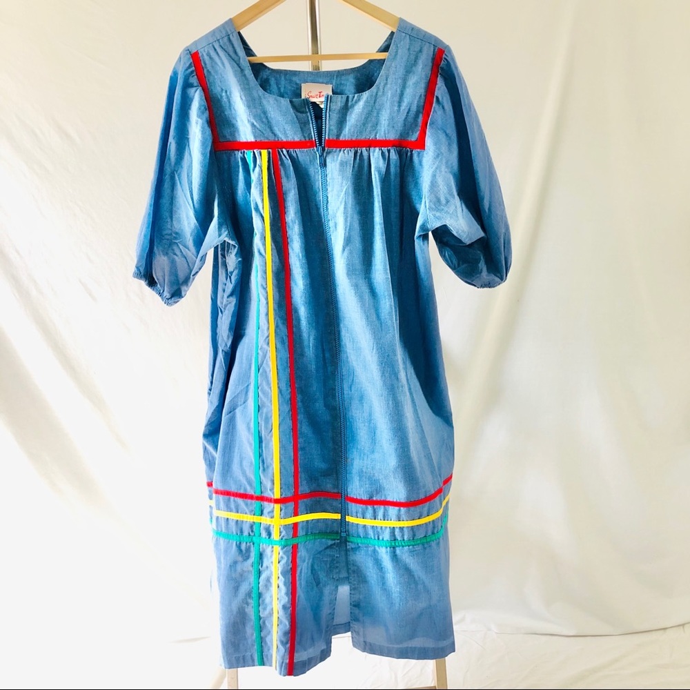 Vintage 2 Piece Housedress Blue By Smart Time Uni… - image 8